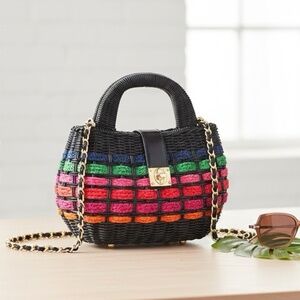 Vintage Woven Mini Top Handle Bag with Gold Chain Strap
